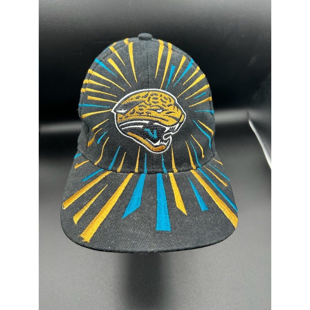 VTG NFLDrew Pearson Sunburst Snapback Jacksonville Jaguars Hat Black Gold